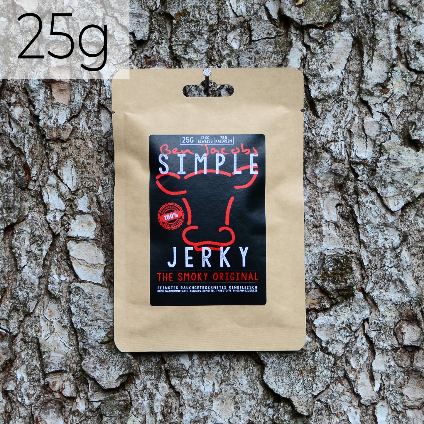 Simple Jerky The Smoky Original (25g) – Fein geräuchertes Trockenfleisch aus hochwertigem Rindfleisch